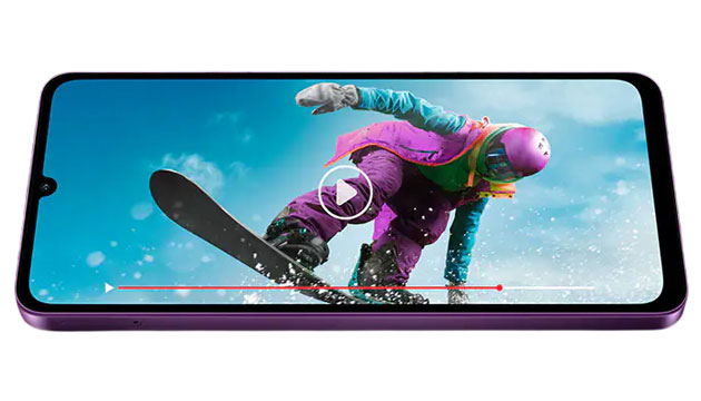 Samsung Galaxy M17e 5G playing a video on the screen.