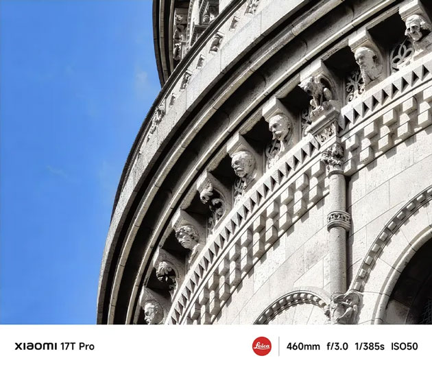 The Xiaomi 17T Pro's 460mm zoom quality captures details of historic architecture