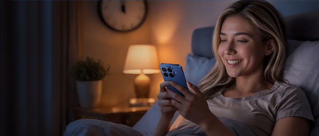 Using the Xiaomi 17T Pro in a low-light bedroom setting to test eye comfort features and screen dimming